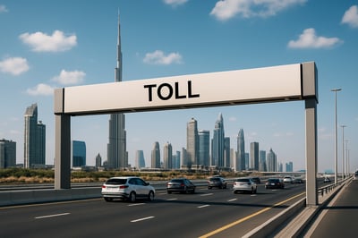 Modern Dubai road with electronic toll gate Modern Dubai road with electronic toll gate