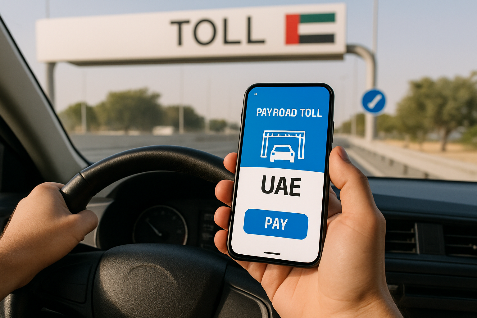 User paying road toll via mobile app in UAE