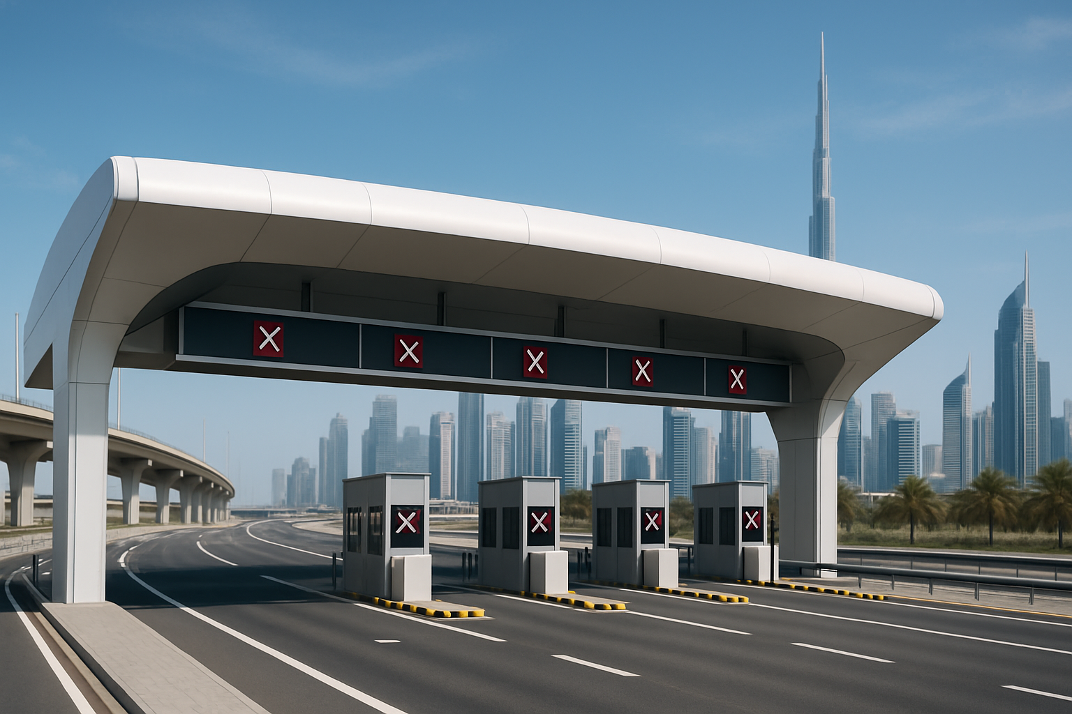 Modern toll gate on a Dubai highway